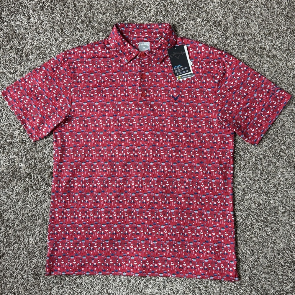 Callaway Golf Shirt Men's Size Medium Red Opti Dry Polo USA America July 4th NEW